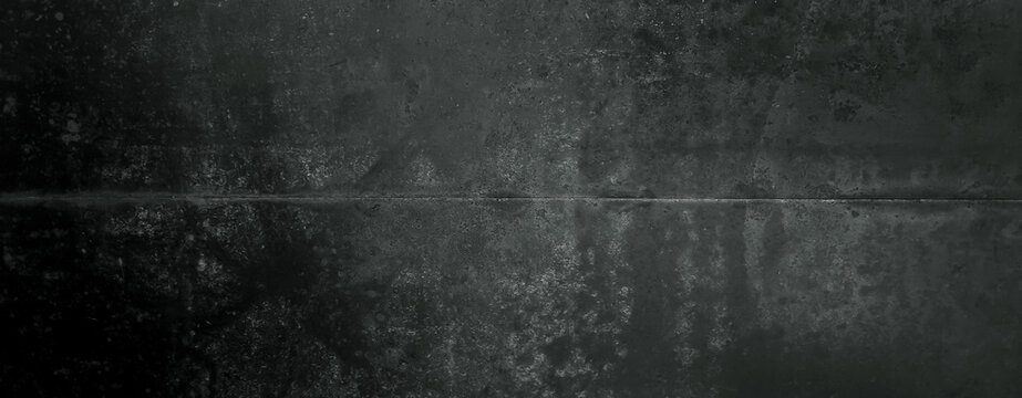 grunge grey rusty on dark black metal wall background texture used as banner panorama. steel metal grunge texture with rusty fancy used for background. dark gray black wallpaper.