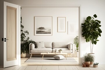 Wooden Frame with White Mat Border on a Clean White Wall - Gallery-Style Elegance