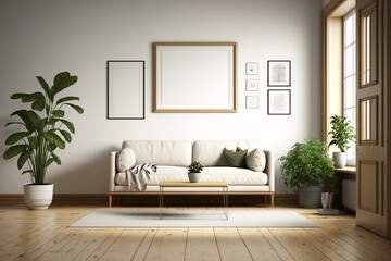 Fototapeta na wymiar Wooden Frame with White Mat Border on a Clean White Wall - Gallery-Style Elegance