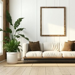 Wooden Frame with White Mat Border on a Clean White Wall - Gallery-Style Elegance