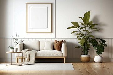 Wooden Frame with White Mat Border on a Clean White Wall - Gallery-Style Elegance