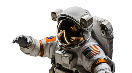 Astronaute en tenue pour aller dans l'espace avec sa fusée avec transparence, sans background - obrazy, fototapety, plakaty