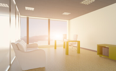 Modern office Cabinet.  3D rendering.   Meeting room. Sunset.