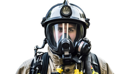 Sapeur pompier en tenue pour combattre le feu avec transparence, sans background - obrazy, fototapety, plakaty