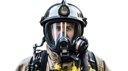 Sapeur pompier en tenue pour combattre le feu avec transparence, sans background