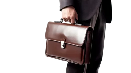 Fototapeten Homme d'affaire, focus sur attaché case, valise, cartable, porte-documents avec transparence, sans background © MATTHIEU