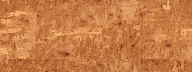 Seamless compressed wood particle board background texture. Tileable light brown pressed redwood, pine or oak fiberboard, plywood or OSB Oriented strand board backdrop pattern