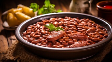 beans in a bowl  on wooden plate generated by AI