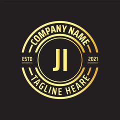 Professional simple Letter JI Circle Luxury Gold Color Vector Logo Template