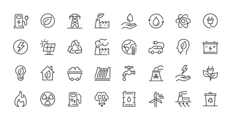 Alternative Energy, Eco Friendly and Ecology related line icon set - Editable stroke, Pixel perfect at 64x64
