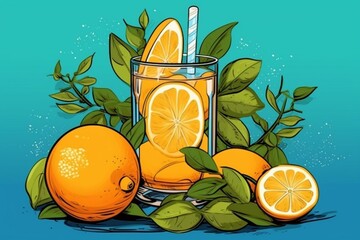 healthy eating. citrus drink. plant-based diet. hand-drawn. illustrations. Generative AI - obrazy, fototapety, plakaty