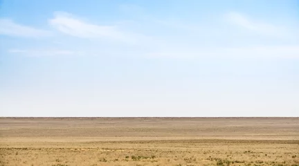 Meubelstickers Minimalistic landscape of the Kazakh steppe in Mangistau in May, steppe of the Ustyurt plateau © Denis