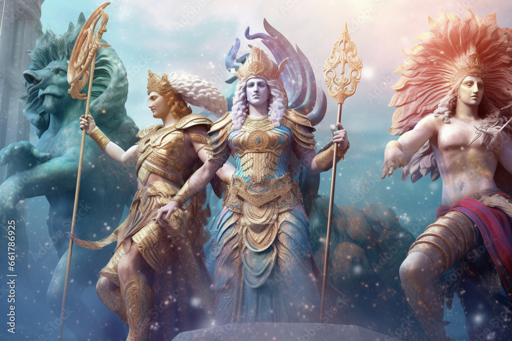 Aufkleber an image showcasing abstract representations of babylonian mythological figures, with mystical symbo