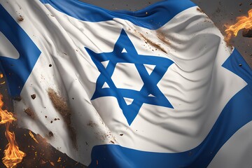 Burning Israeli flag war conflict ai generative image - obrazy, fototapety, plakaty