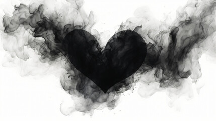 Black watercolor ink broken heart.