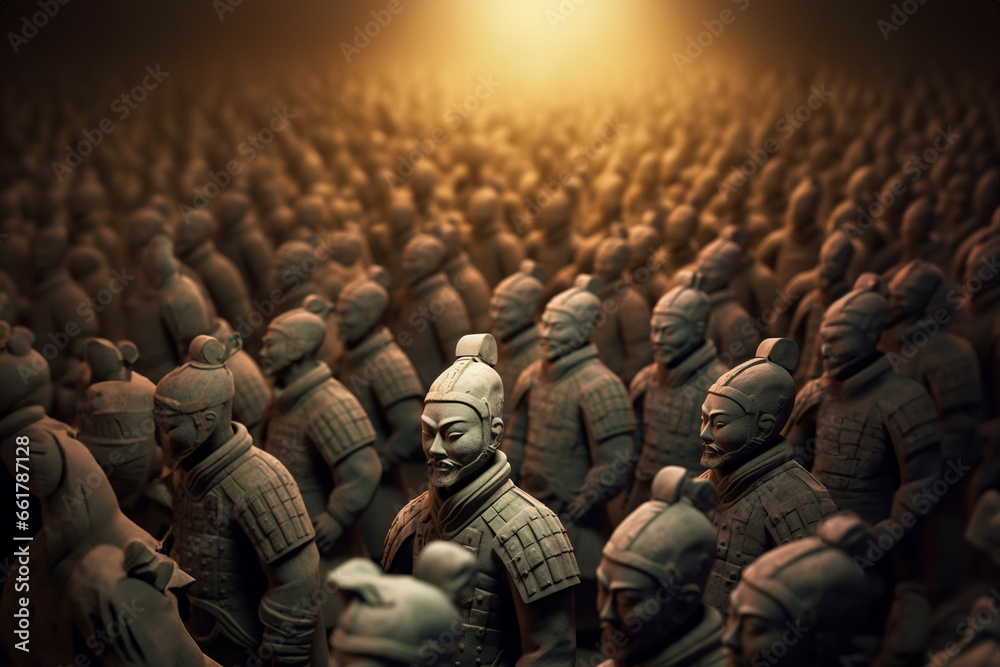 Aufkleber An image showcasing abstract representations of the terracotta warriors and horses of Emperor Qin Shi Huang's mausoleum,