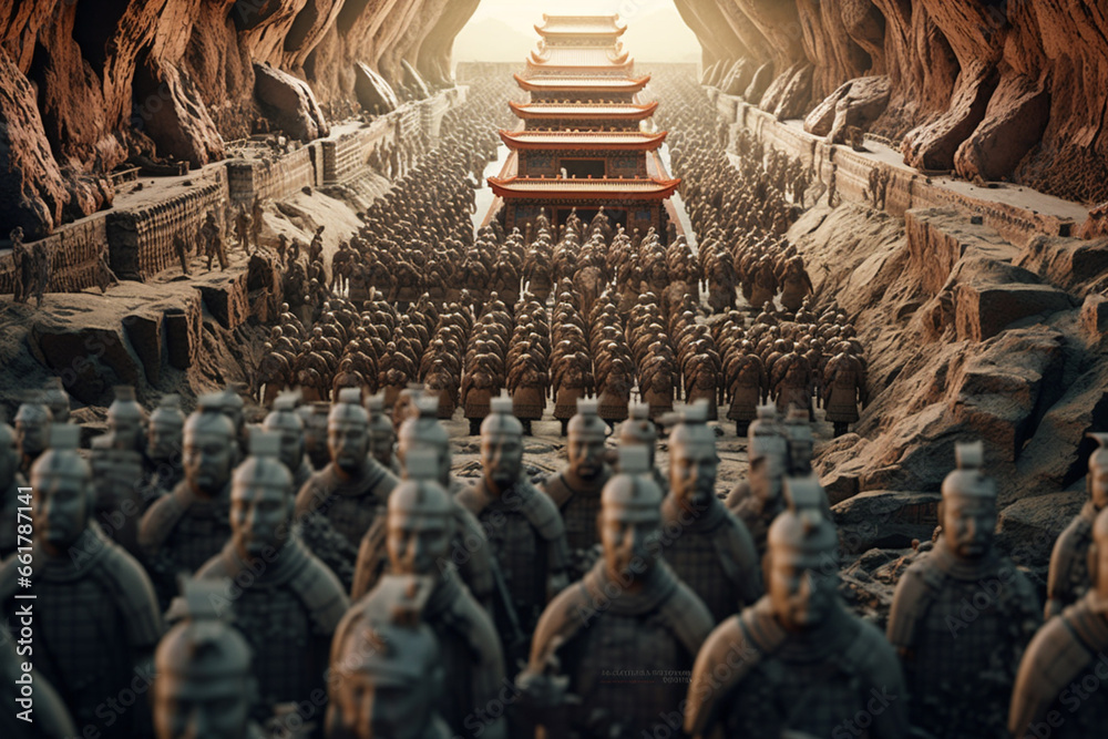 Aufkleber an image showcasing abstract representations of the terracotta warriors and horses of emperor qin sh