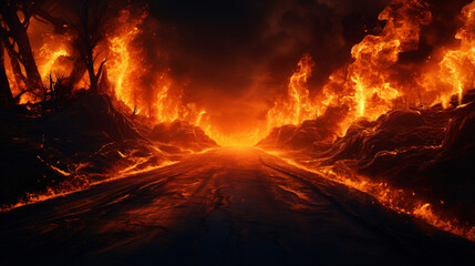 Blazing flames road