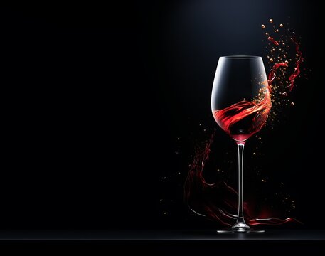 Stylised glass of red wine. Menu template, banner, cover,  invitation, customer card, with copy space. Luxury drinks concept. AI generated digital design. 