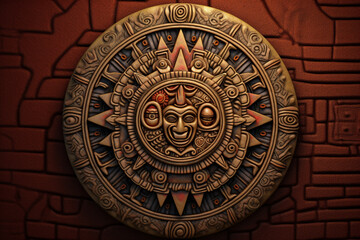 Fototapeta premium An image featuring abstract interpretations of the Aztec Sun Stone, with intricate patterns and warm earth tones. 