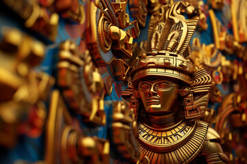 An abstract portrayal of Inca gold artifacts, with shimmering lines and warm tones.