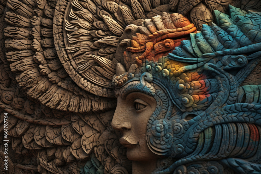 Aufkleber an abstract depiction of assyrian relief sculptures, with abstract forms and a mix of warm and cool 