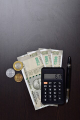 Top view of calculator with Indian currency