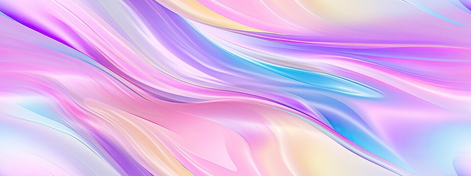 Seamless trendy iridescent rainbow foil texture. Soft holographic pastel unicorn marble background pattern. Modern pearlescent blurry abstract swirl illustration