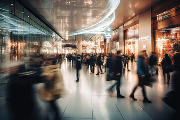Motion blured crowd in the mall - obrazy, fototapety, plakaty