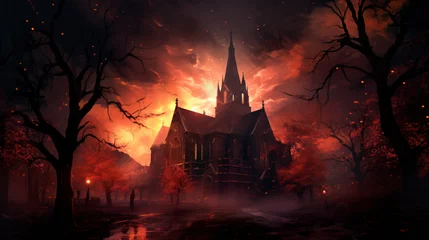 Gordijnen Burning church night god © Cedar