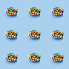 Delicious French Ratatouille food seamless photo pattern on a solid color background