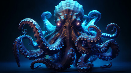 Fototapeta premium a muscular octopus with a blue electrical emission generation ai