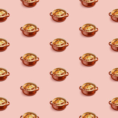 Delicious French Onion Soup food seamless photo pattern on a solid color background