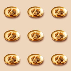 Delicious Dumplings Dim Sum food seamless photo pattern on a solid color background