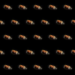 Delicious Sushi Salmon Rolls food seamless photo pattern on a solid color background