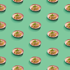 Delicious Pasta food seamless photo pattern on a solid color background