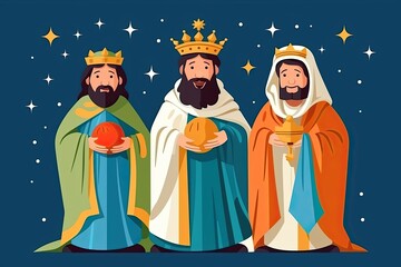 The three wise men. Christianity tradition at Christmas. Generative Ai