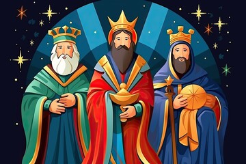 Fototapeta premium The three wise men. Christianity tradition at Christmas. Generative Ai