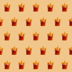 Delicious French Fries food seamless photo pattern on a solid color background