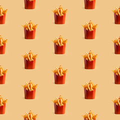 Delicious French Fries food seamless photo pattern on a solid color background