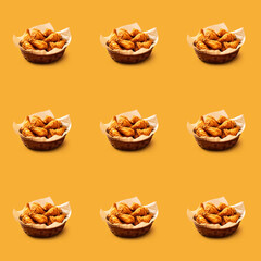 Delicious Fried Chicken Wings food seamless photo pattern on a solid color background
