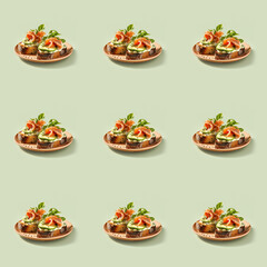 Delicious Avocado Toast food seamless photo pattern on a solid color background