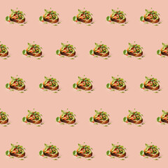 Delicious Avocado Toast food seamless photo pattern on a solid color background