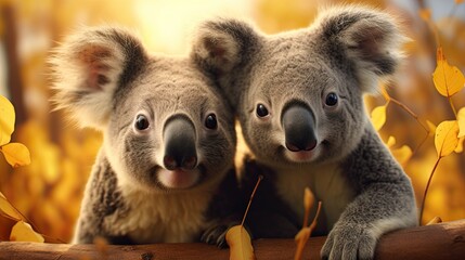 two koalas are looking at the camera