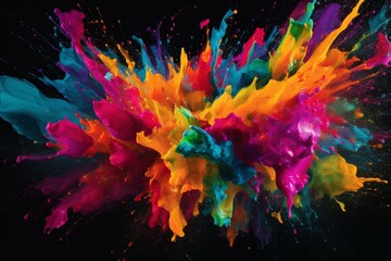 Vibrant paint bursts into colorful splashes. Generative AI