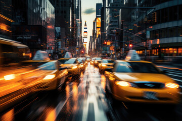 Fototapeta na wymiar Rush hour traffic in the city with blured cars 
