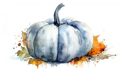 Watercolor painting of a pumpkin in light gray color tone.