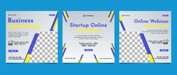 Fototapeta premium Digital business marketing banner social media post template. Suitable for business webinar, marketing webinar, online class program, etc.