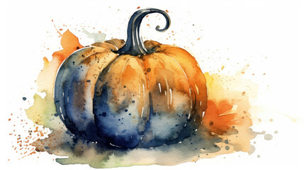 Watercolor painting of a pumpkin in dark gray color tone.