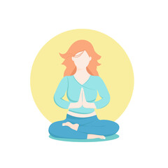 Girl meditating in yoga pose. Vector illustration in faceless technic. Banner, card, paper, advertising . Sport, health, beauty, lifestyle.